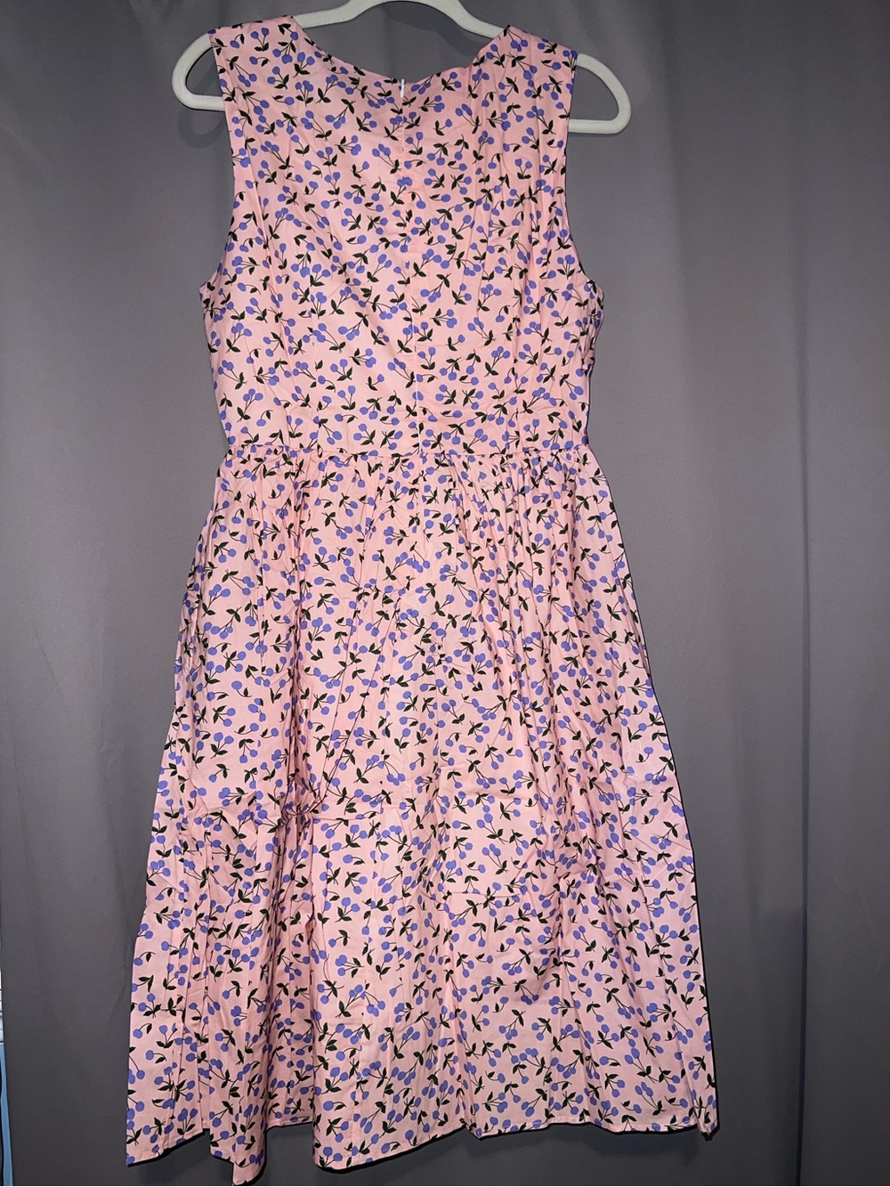 NWT Tulip B Cherry Print Midi Dress L Pink Sleeveless Pockets Retro Pinup Cute - Picture 6 of 9